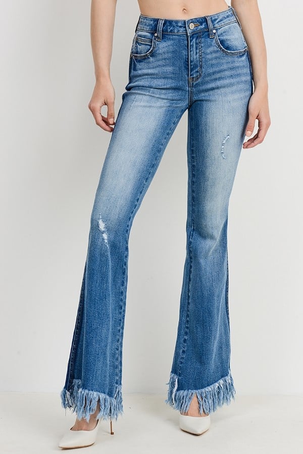 frayed flare jeans