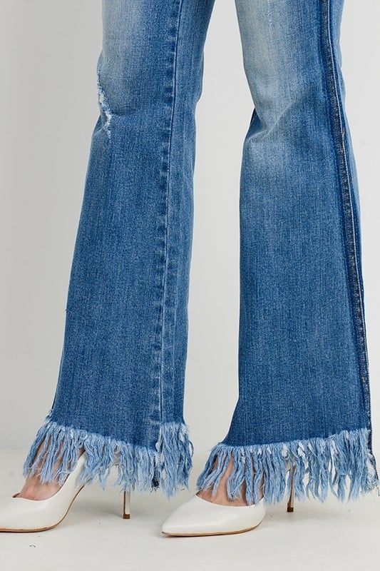 frayed flare jeans