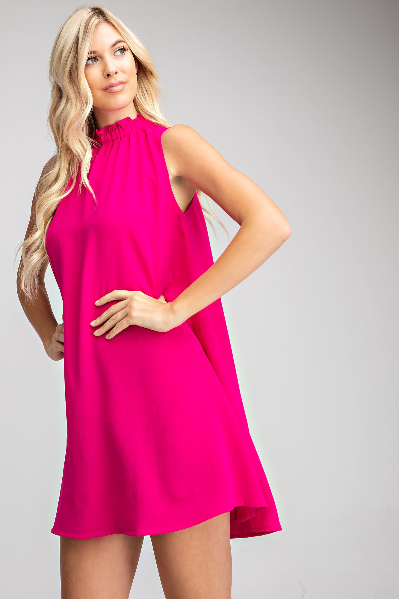 high neck swing dress