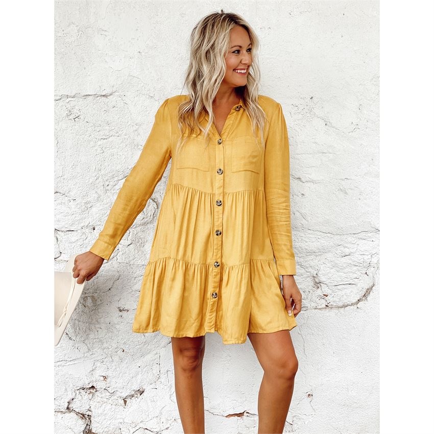 mustard yellow button down dress