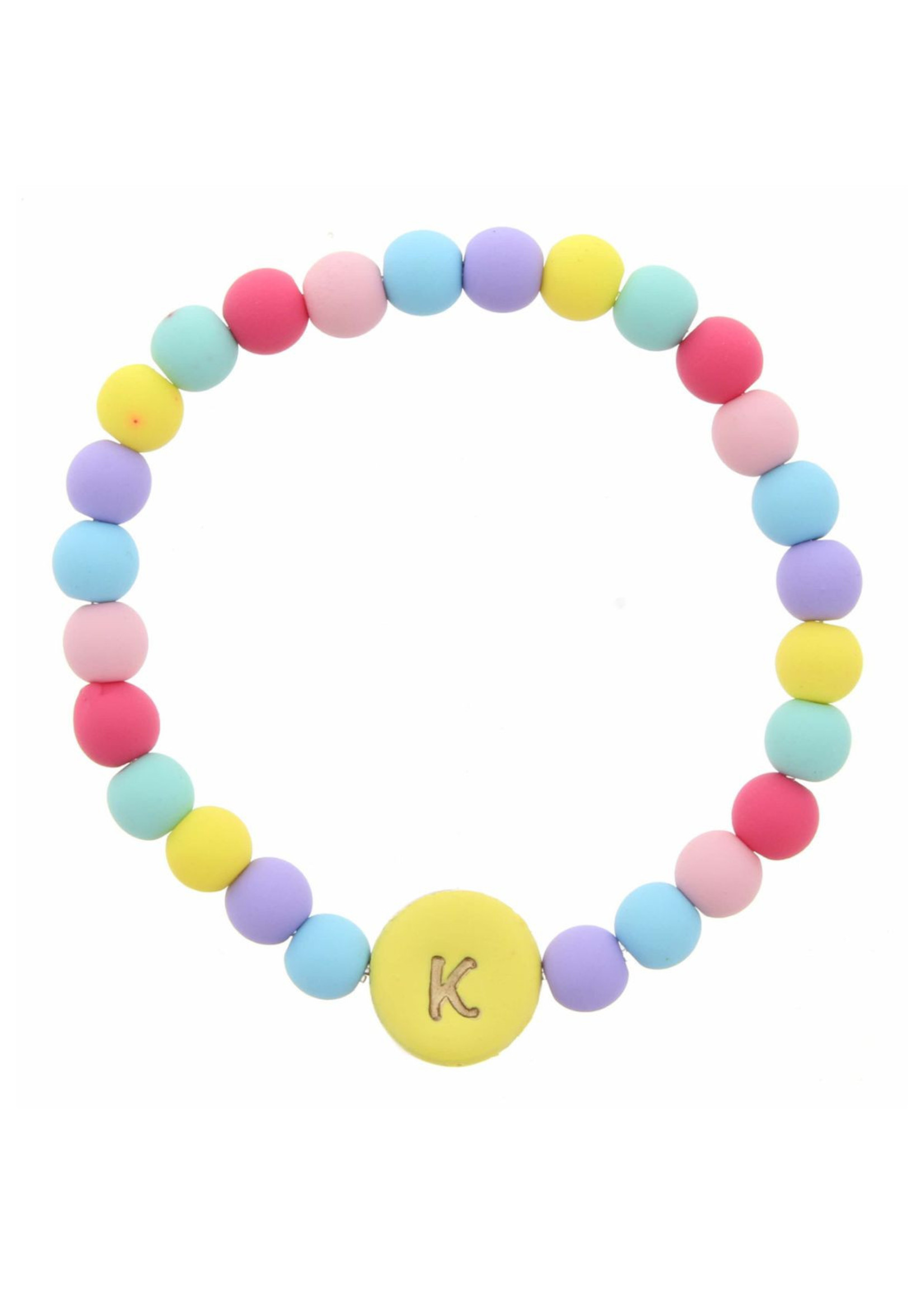Jane Marie Kids Initial Stamped Disk Multi Colored Beaded Stretch Bracelet