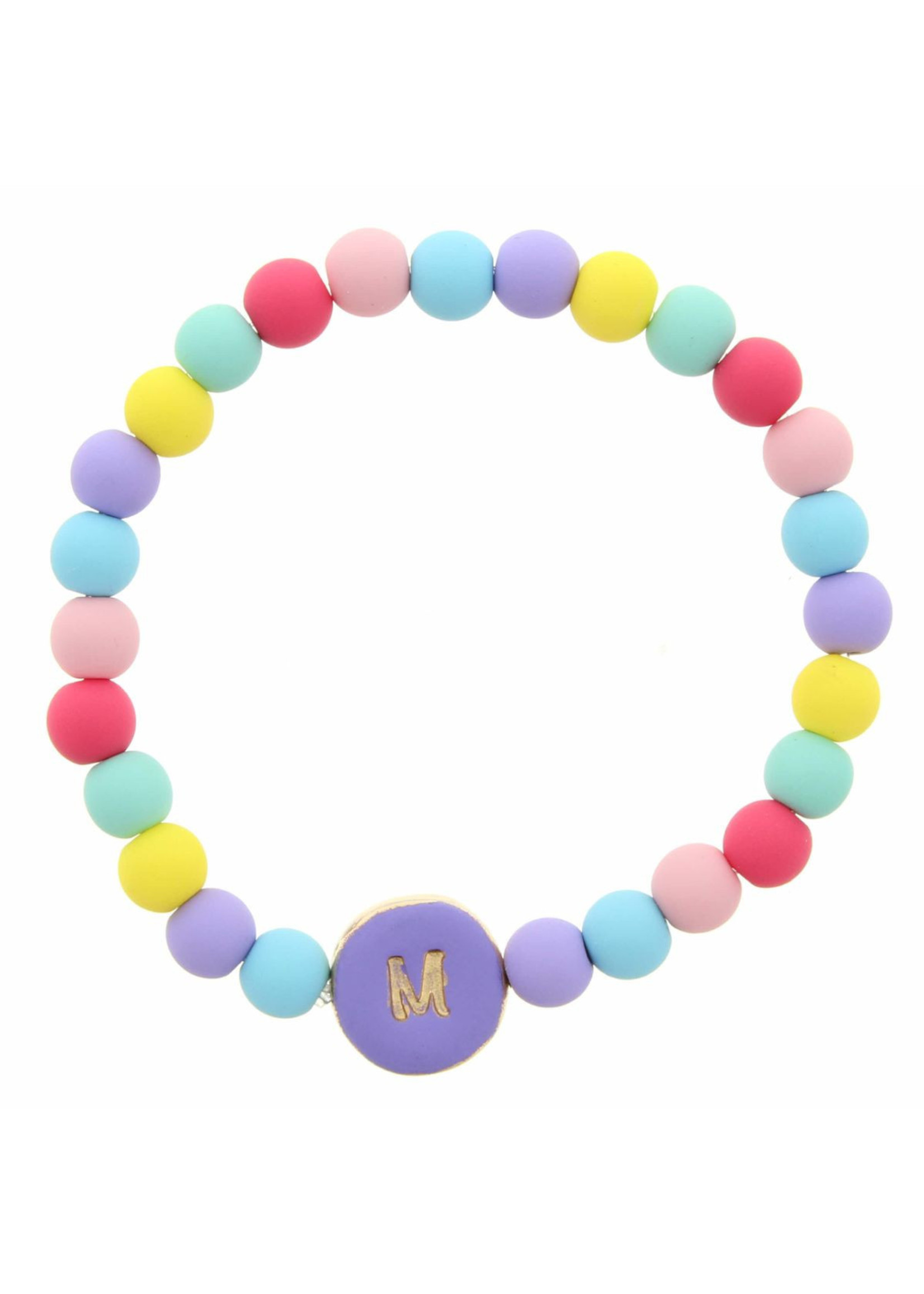 Jane Marie Kids Initial Stamped Disk Multi Colored Beaded Stretch Bracelet