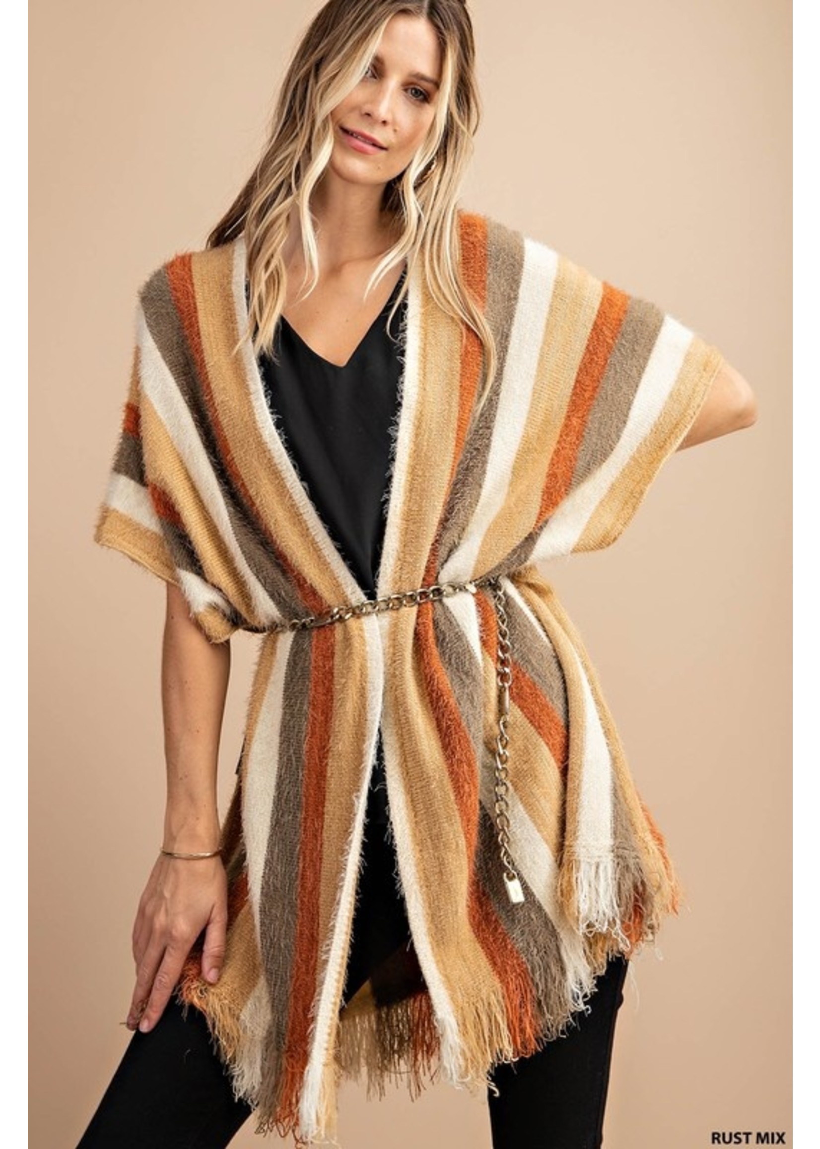 Kori America Stripe Hairy Yarn Sweater Poncho