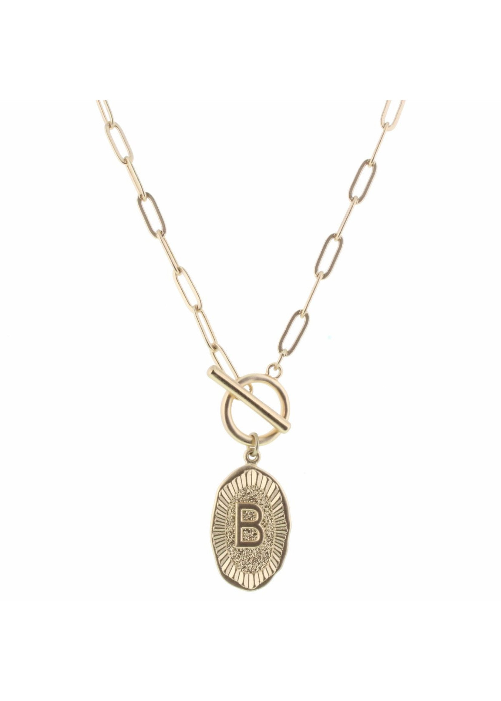 Jane Marie 16" Gold Stamped Initial With Link Chain And Toggle Closure Necklace