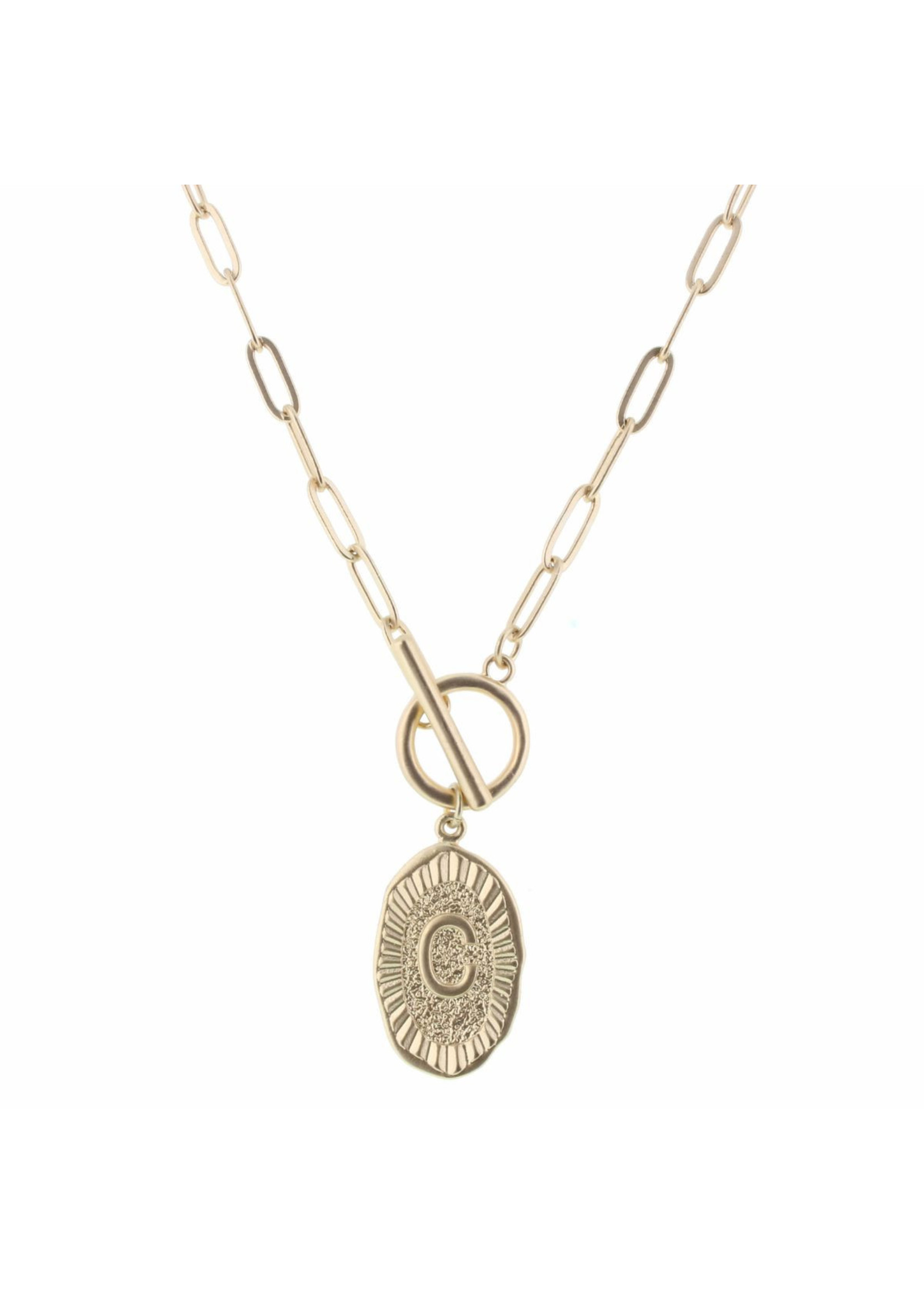 Jane Marie 16" Gold Stamped Initial With Link Chain And Toggle Closure Necklace