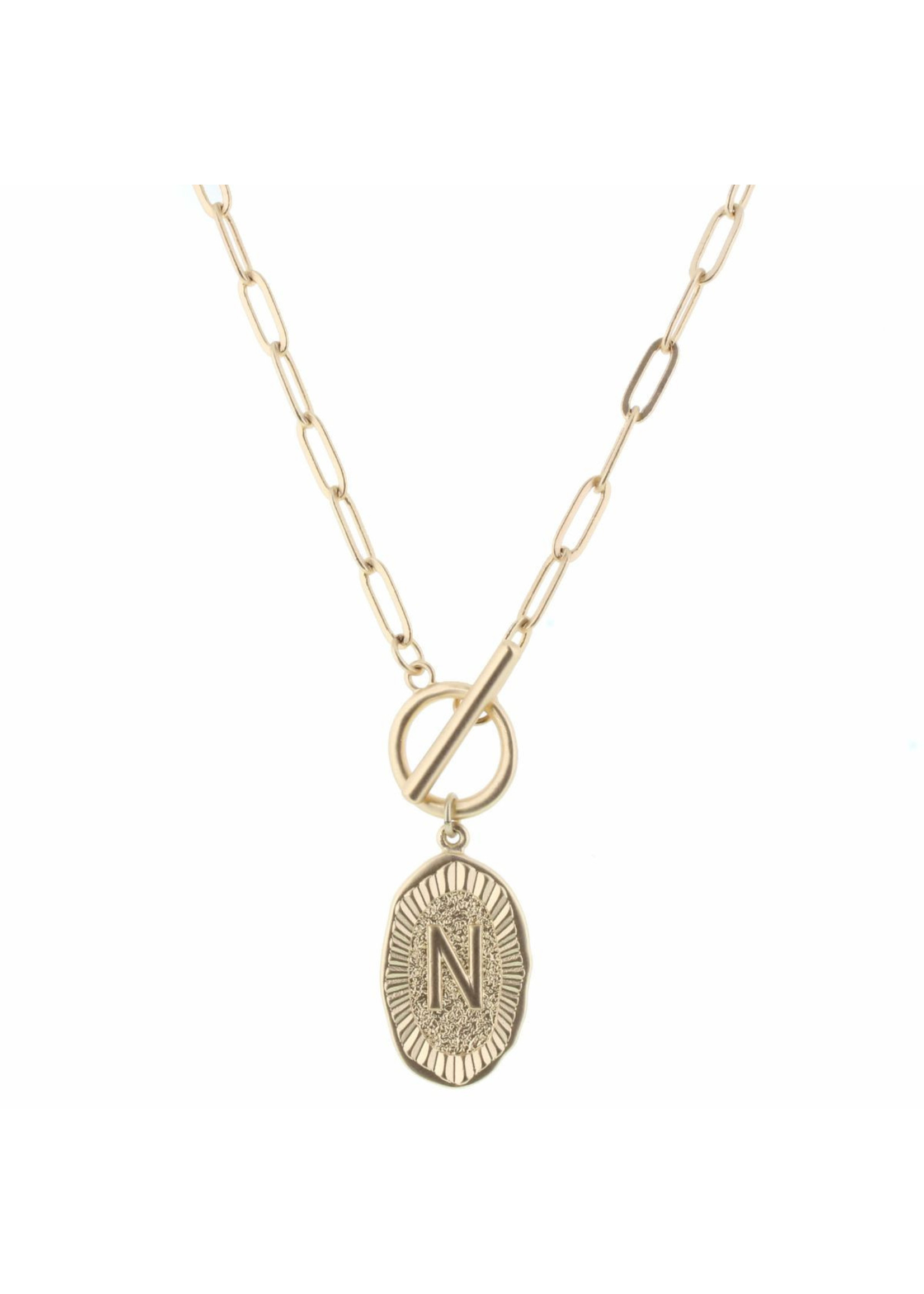 Jane Marie 16" Gold Stamped Initial With Link Chain And Toggle Closure Necklace