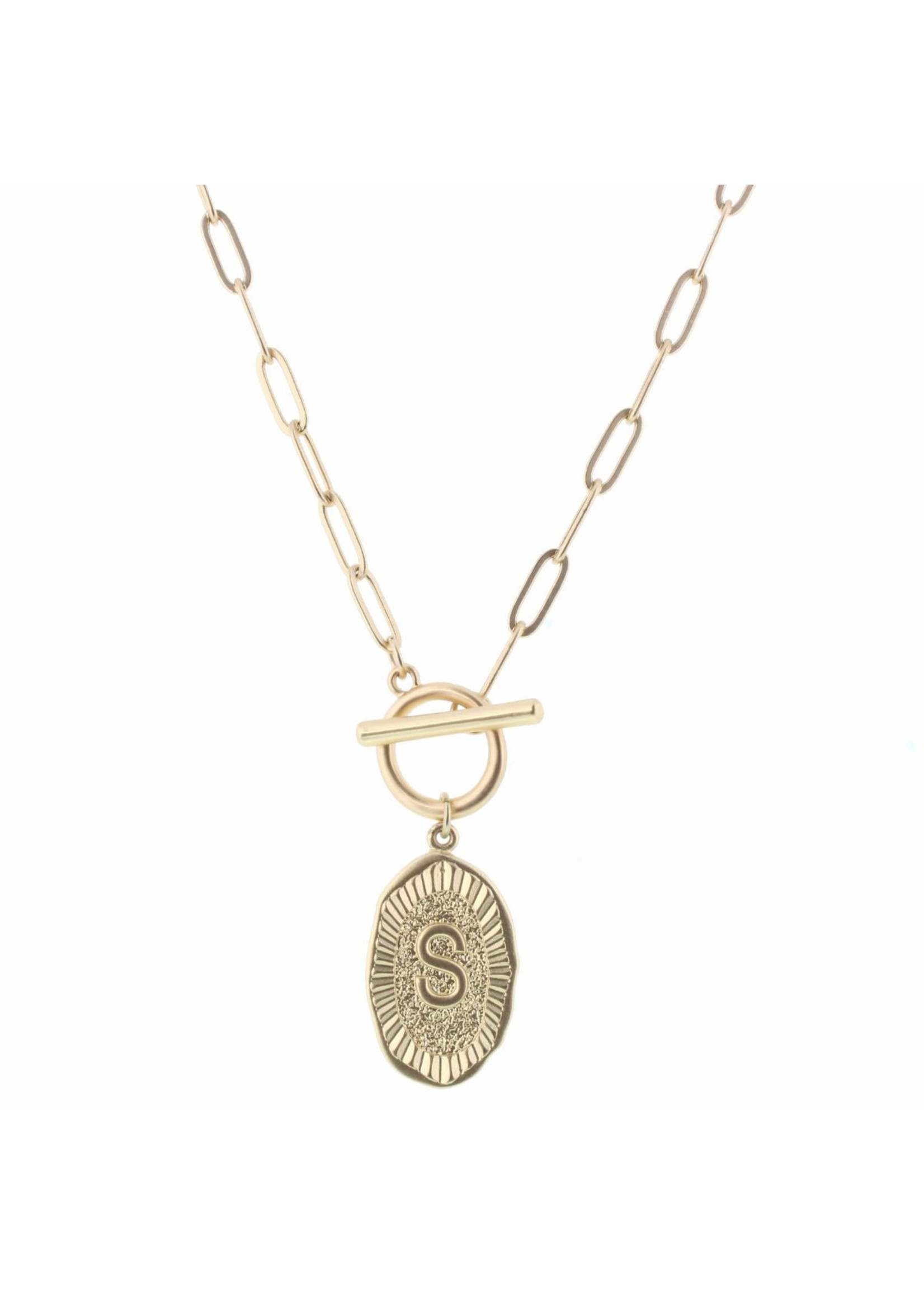 Jane Marie 16" Gold Stamped Initial With Link Chain And Toggle Closure Necklace