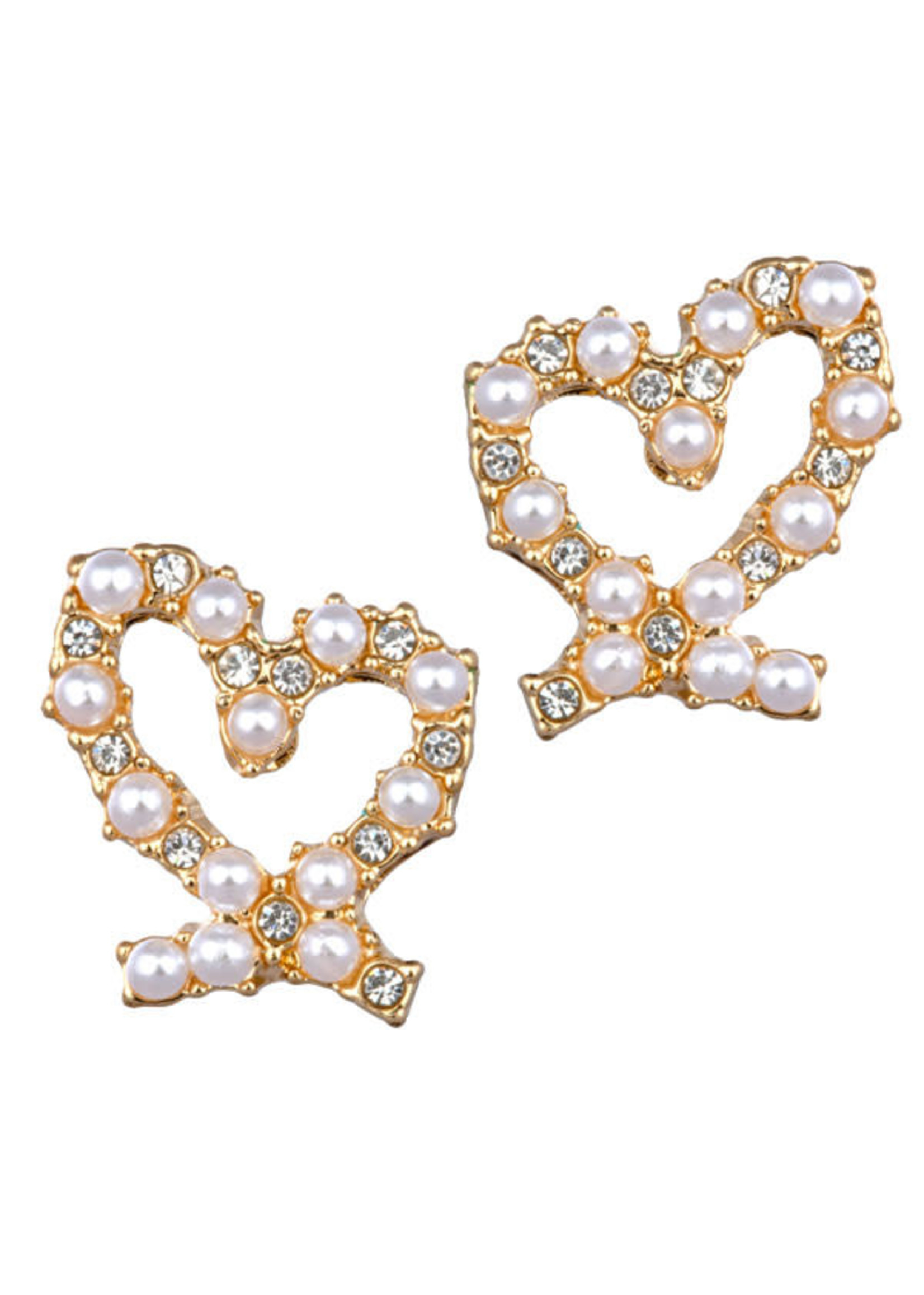 Pearl Crystal Heart Stud Earrings