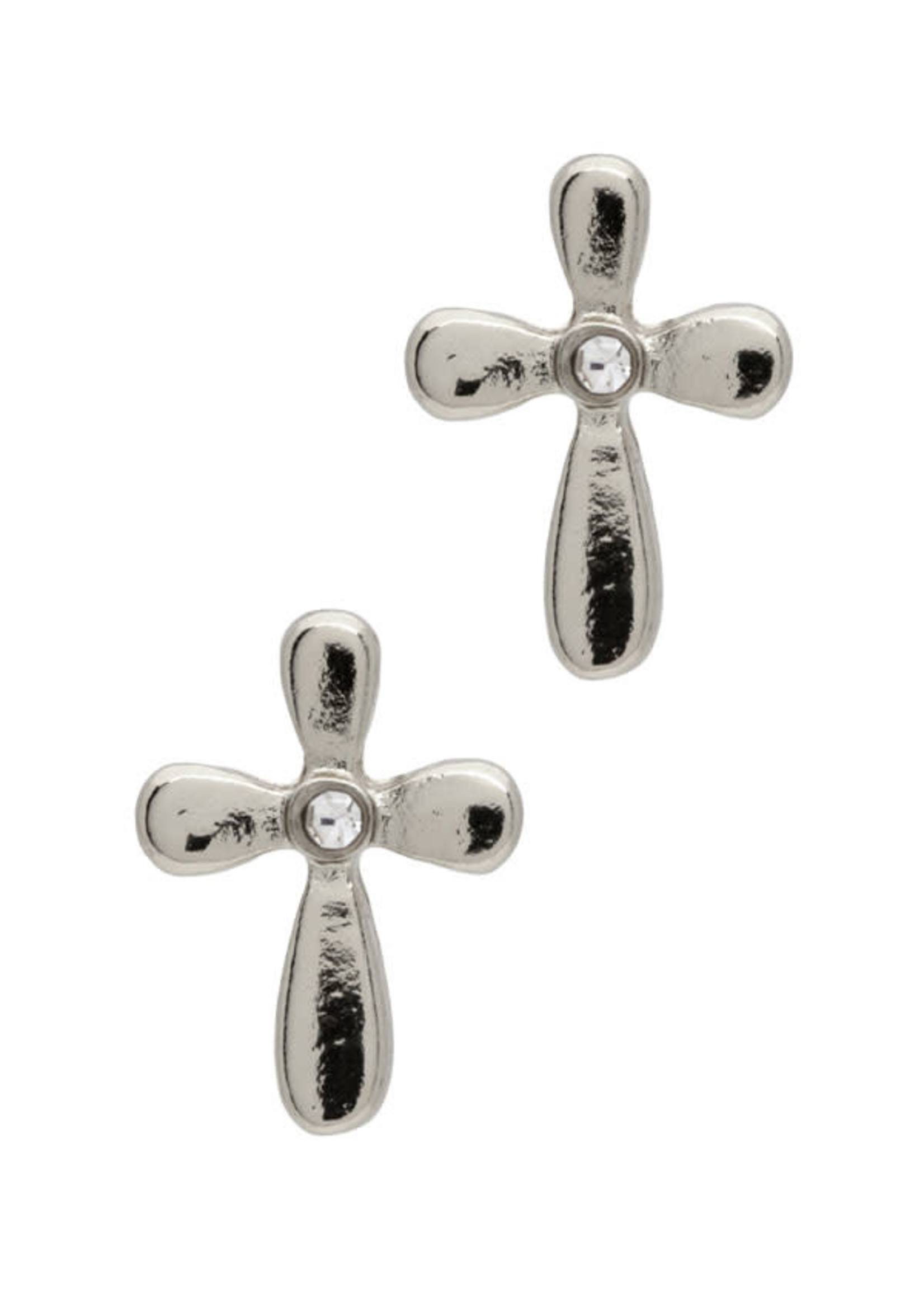 Silver Round Cross Stud Earrings