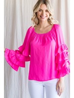 Jodifl Solid On-Off Shoulder Tiered Wide Long Top