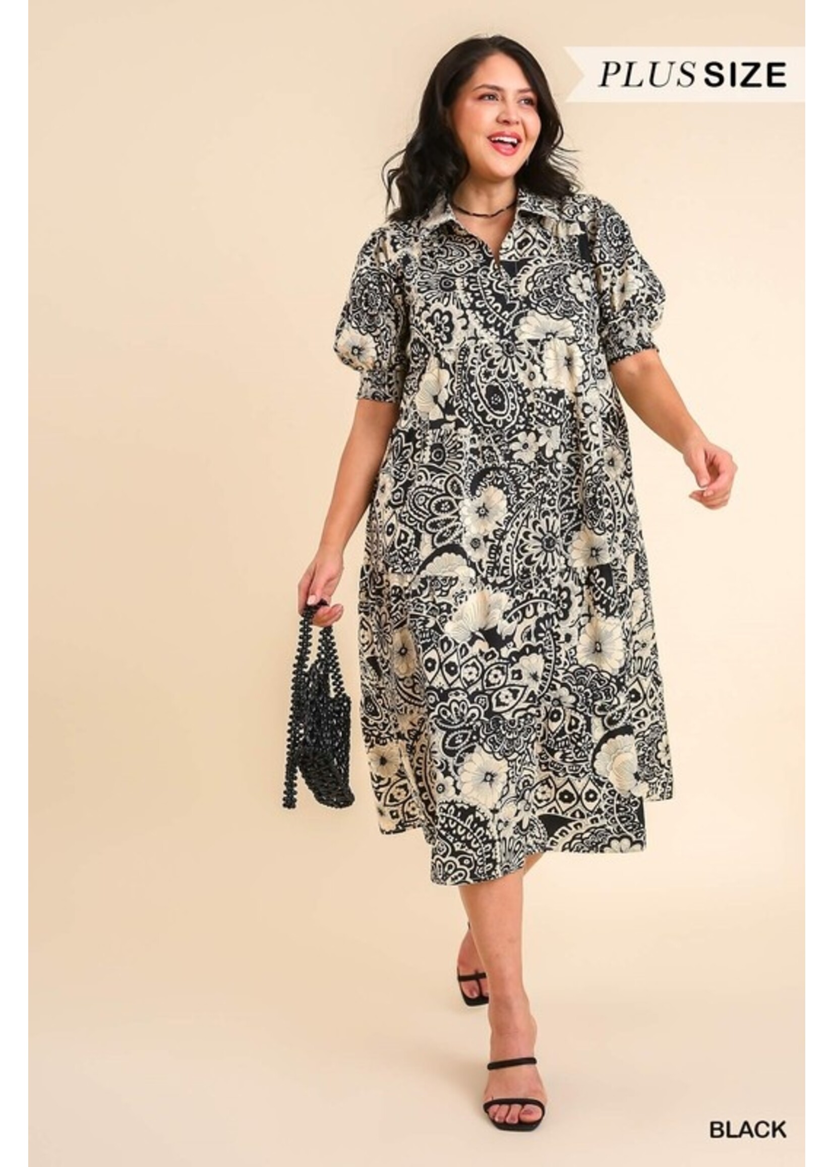 Umgee Abstract Print V-Neck  Tiered Dress