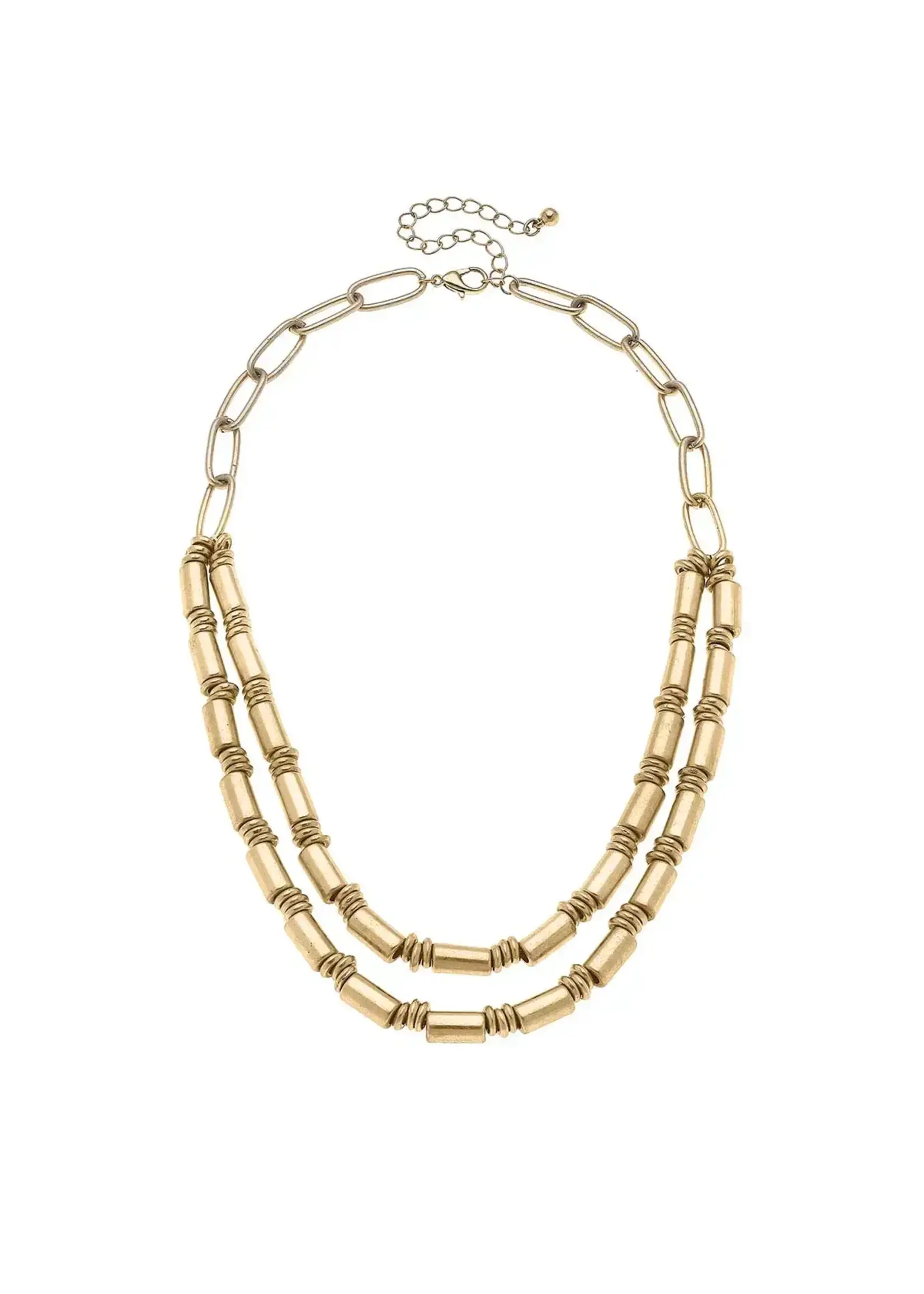 Canvas Harley Layered Metal Bead Necklace in Worn Gold