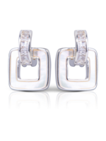 Amanda Blue Square CZ-Mother of Pearl Earrings