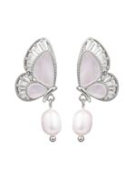 Amanda Blue Fancy CZ Pearl MOP Bufferfly Earrings - Silver