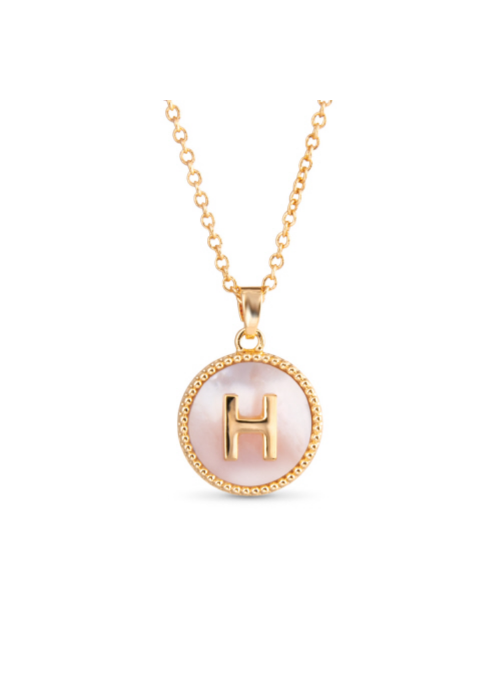 Amanda Blue Gold Mother of Pearl Initial Necklace