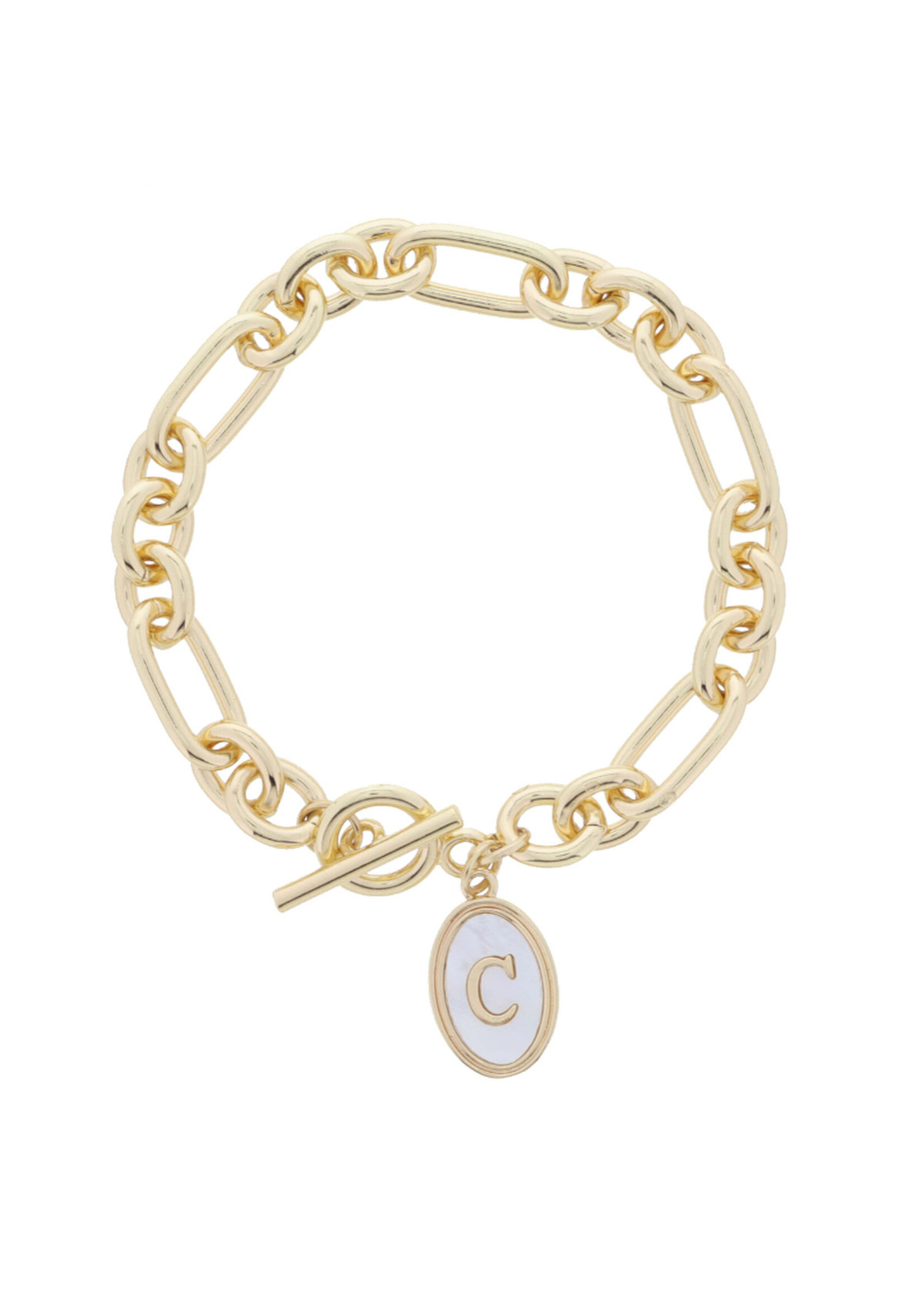 Jane Marie Initial Center on Gold Toggle Bracelet