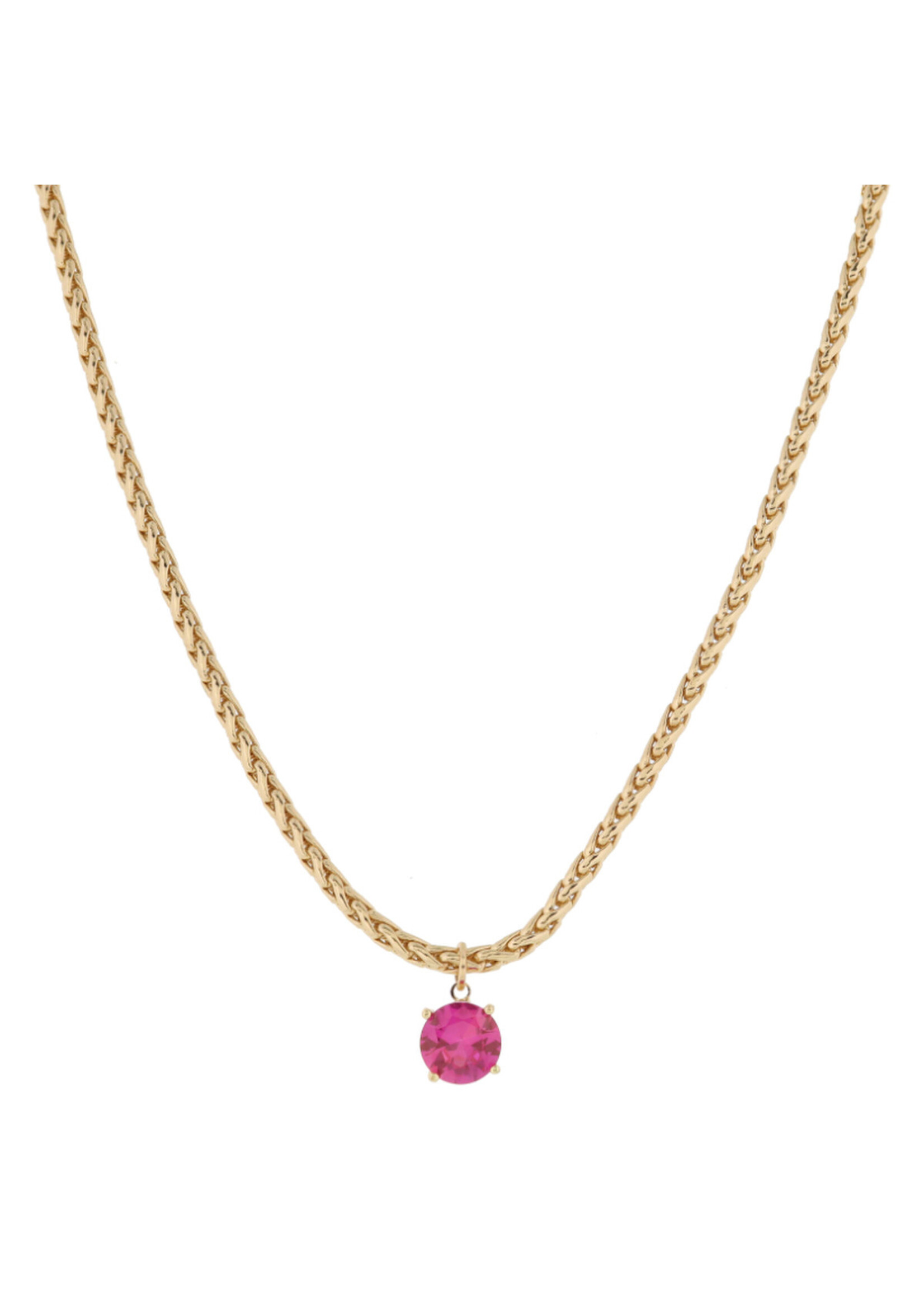 Jane Marie Shiny Gold Wheat Chain with Crystal Drop Necklace, .35" Pendant