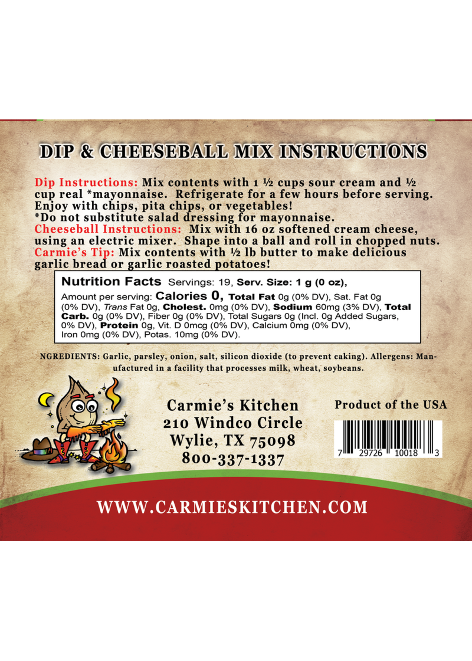 Carmies Kitchen Roasted Garlic Dip Mix