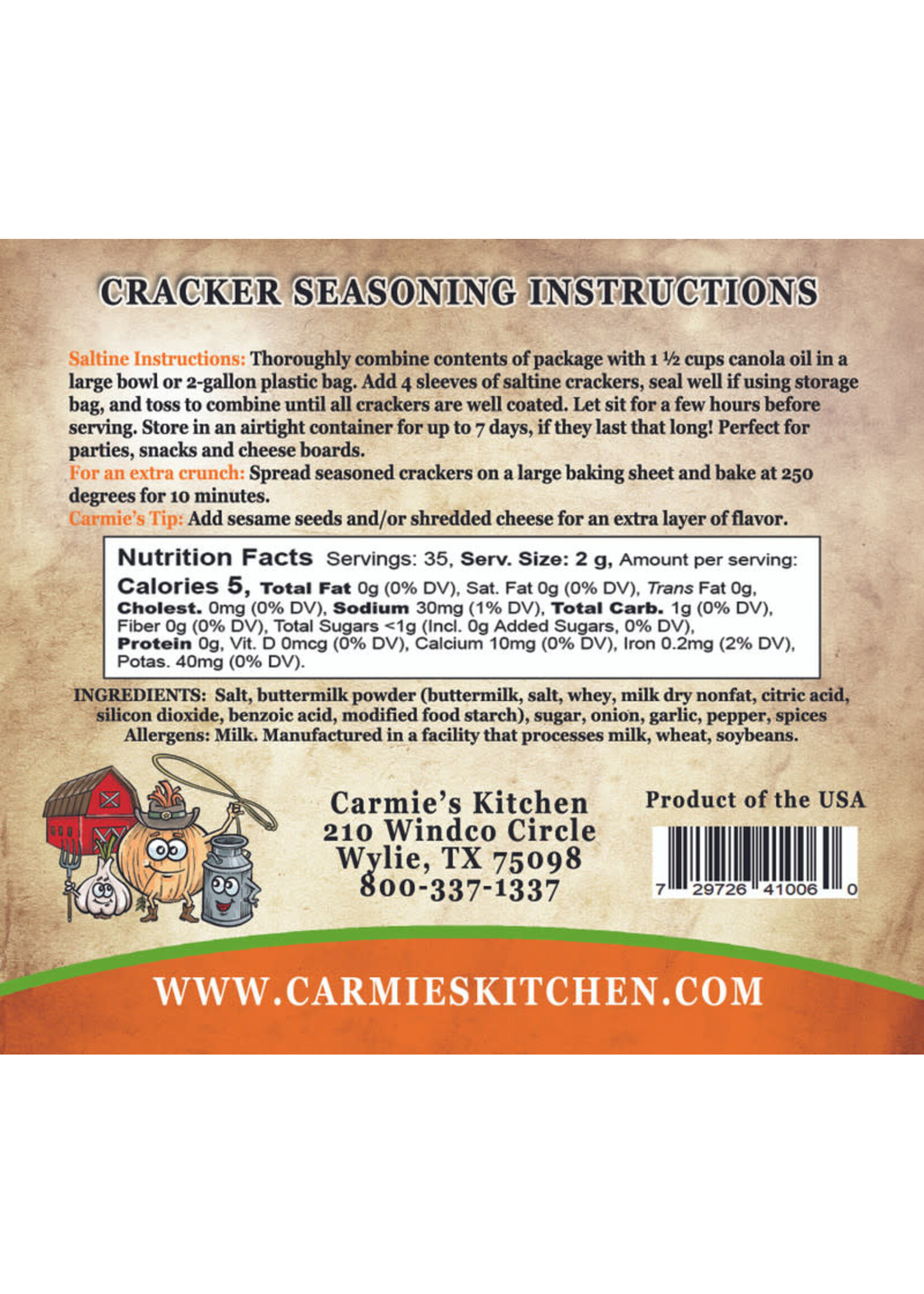 Carmies Kitchen Buttermilk Ranch Cracker Seasoning Mix