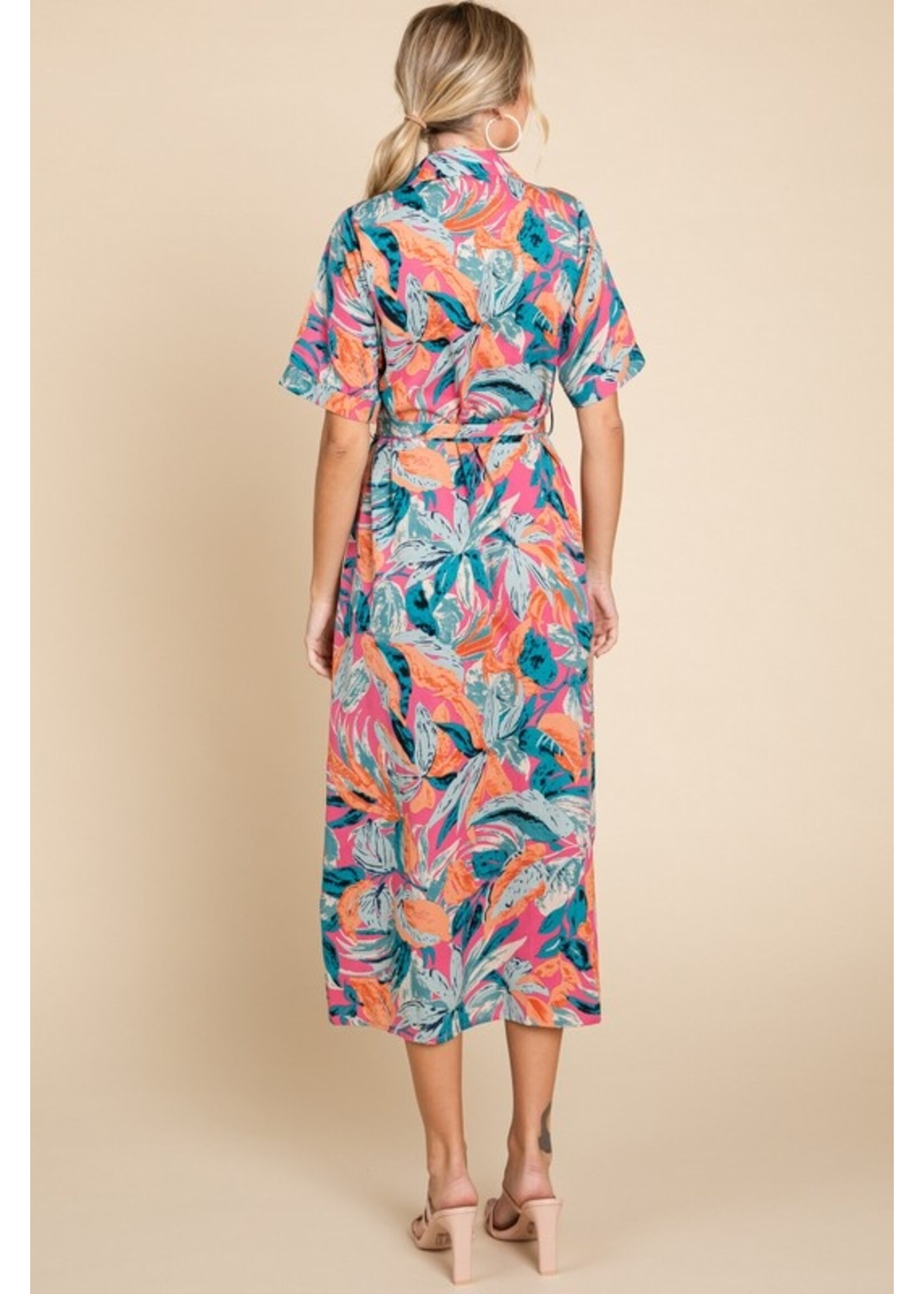 Jodifl Tropical Print Midi Dress with Belt