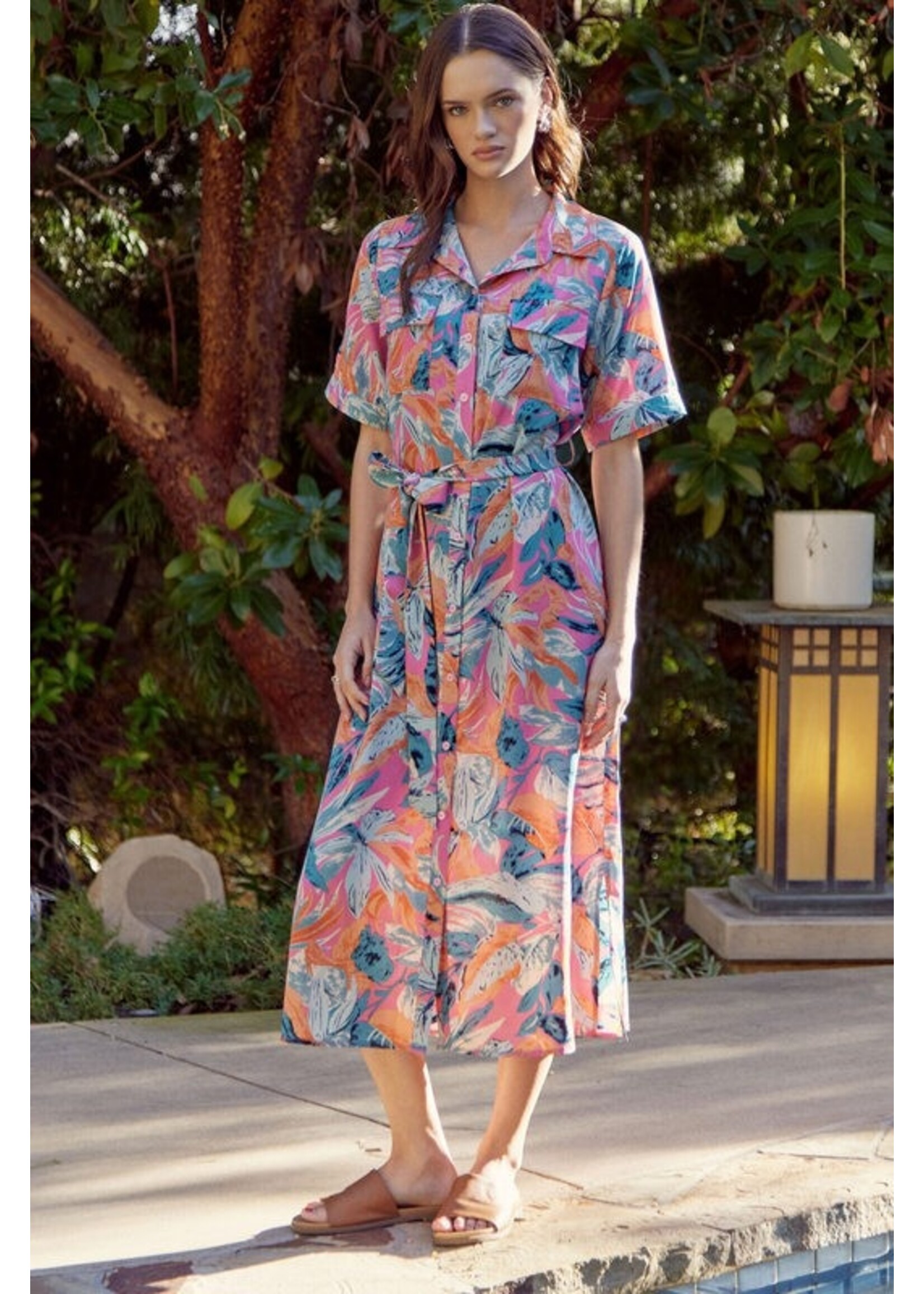 Jodifl Tropical Print Midi Dress with Belt