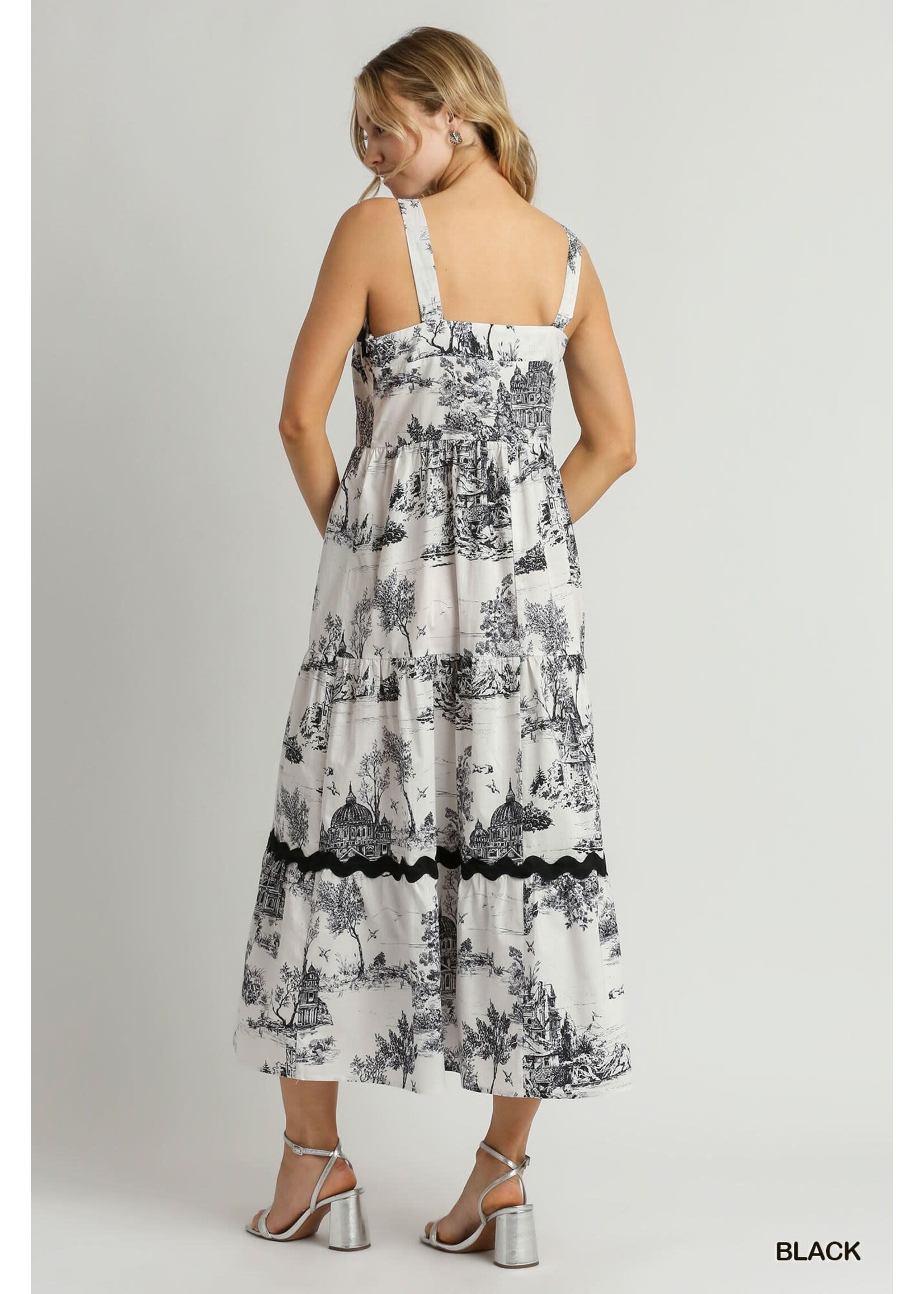 Umgee Two Tone Landscape Print Tiered Dress