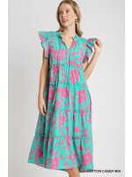 Umgee Floral Print Tiered Maxi Dress