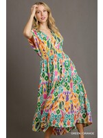 Umgee Abstract Printed Tiered Dress With Smocked Waistband