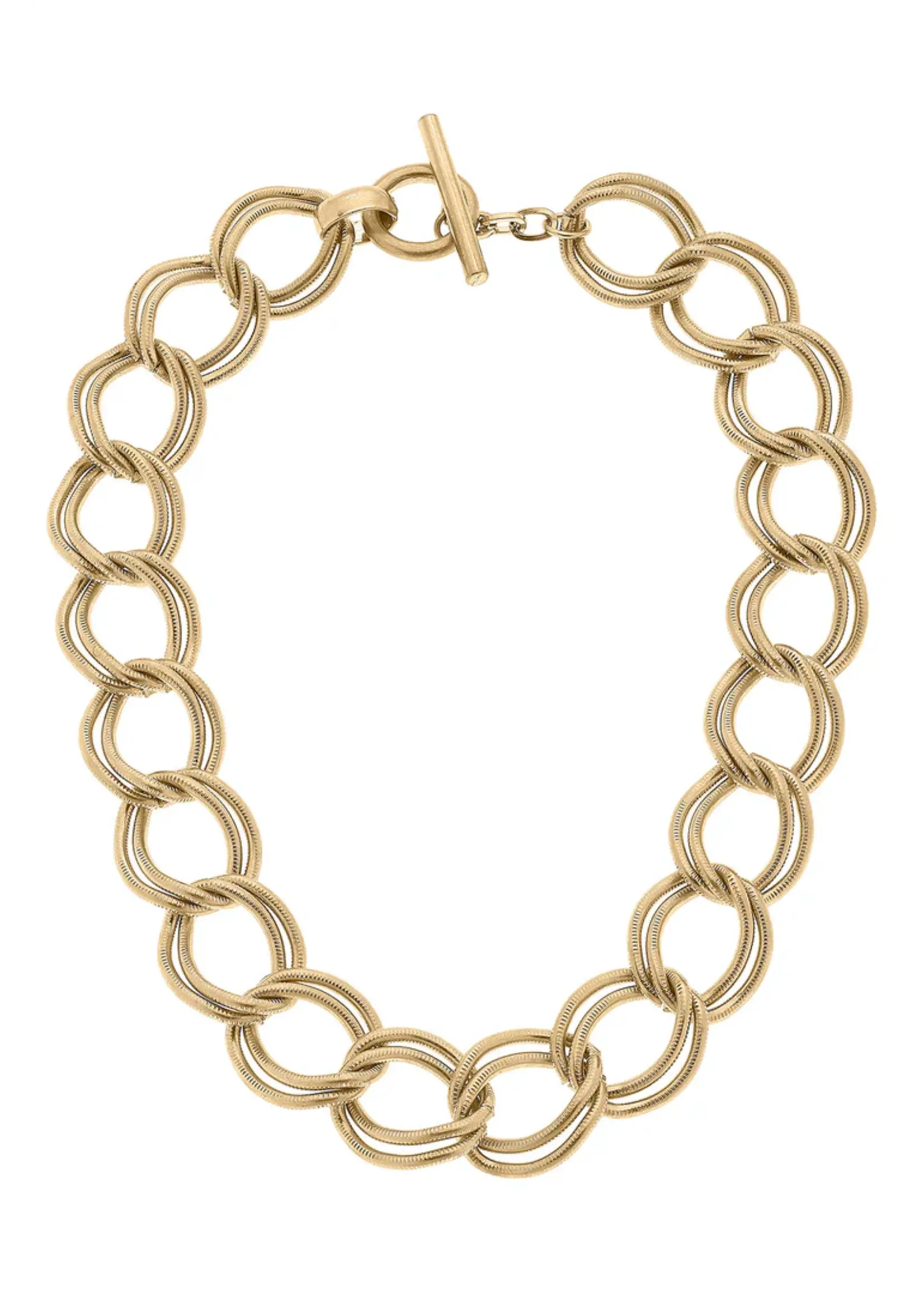 Canvas Valerie Double Chain Link Statement Necklace in Worn Gold