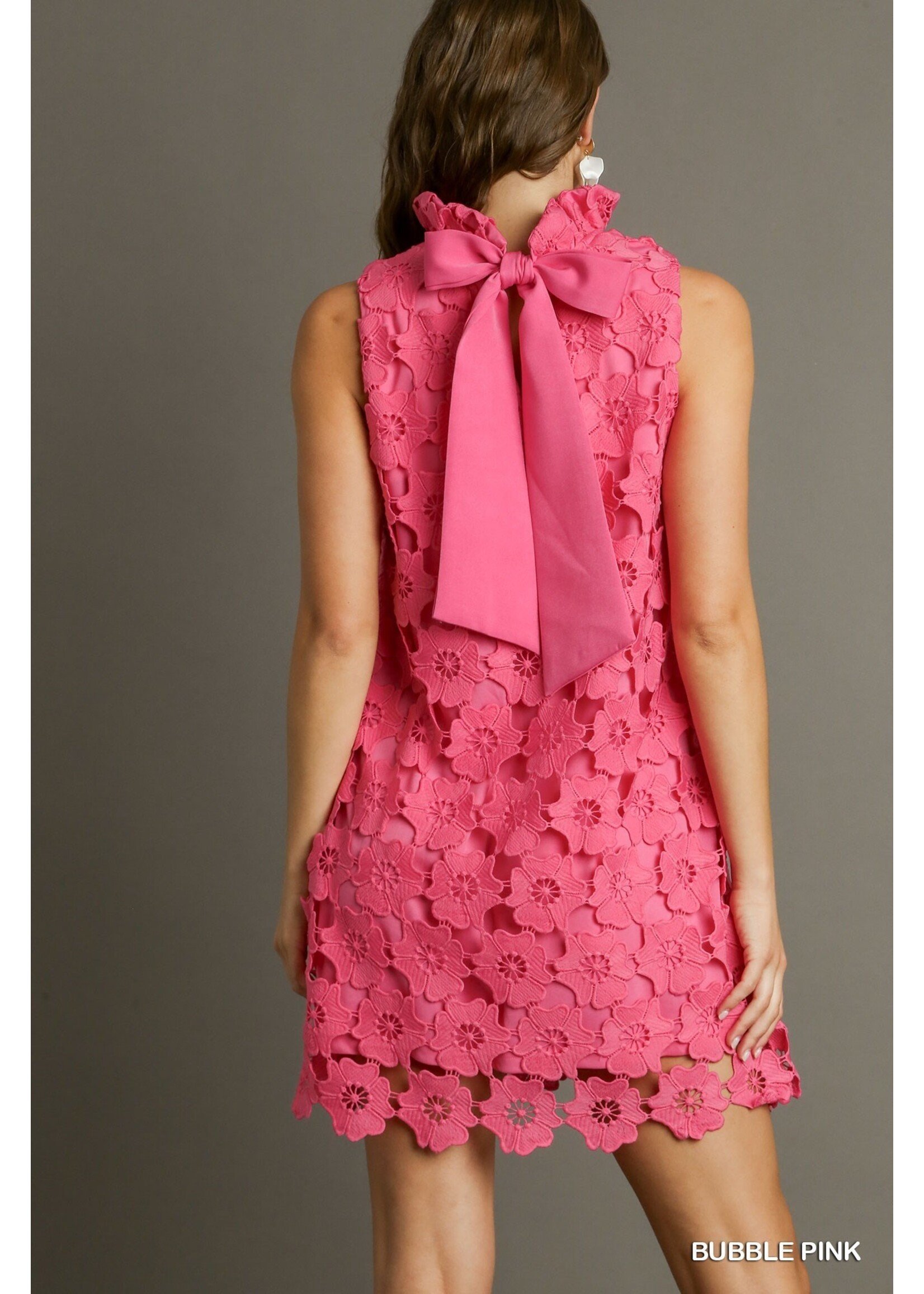 Umgee Floral Lace Sleeveless Dress W Back Tie Bow
