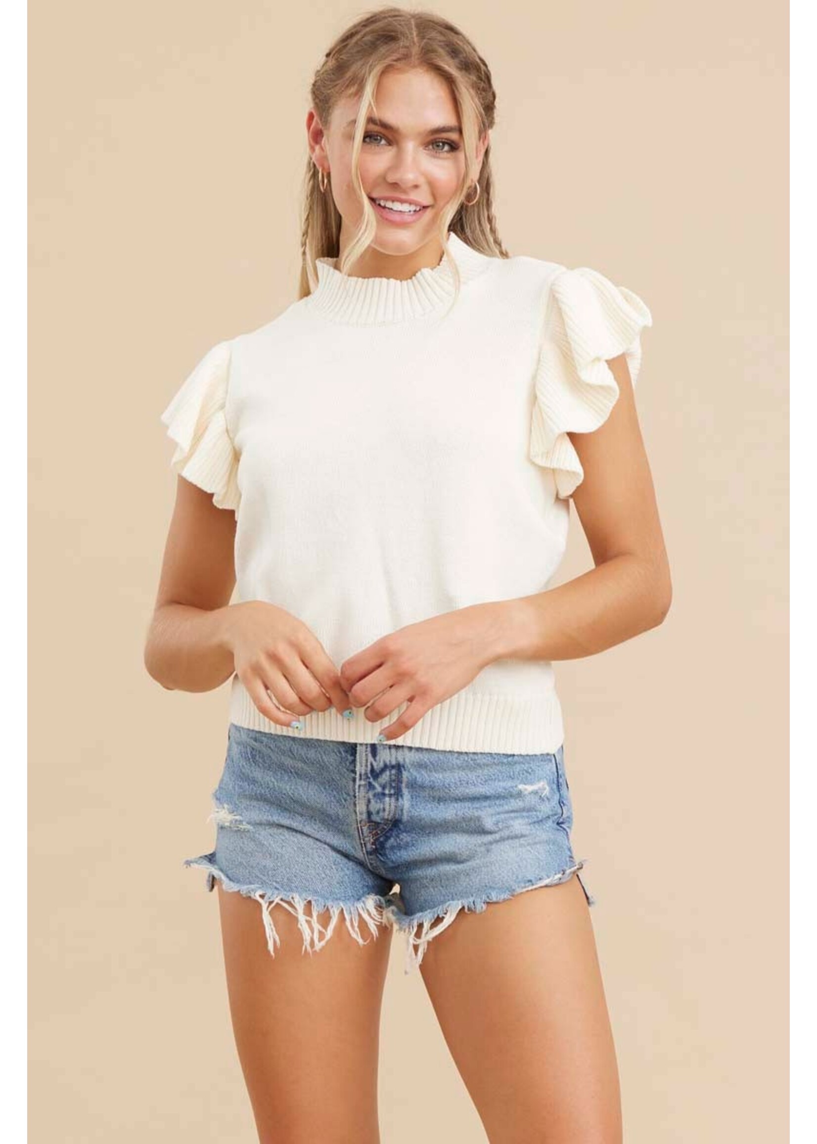 Jodifl Solid Knit Top with Ruffle
