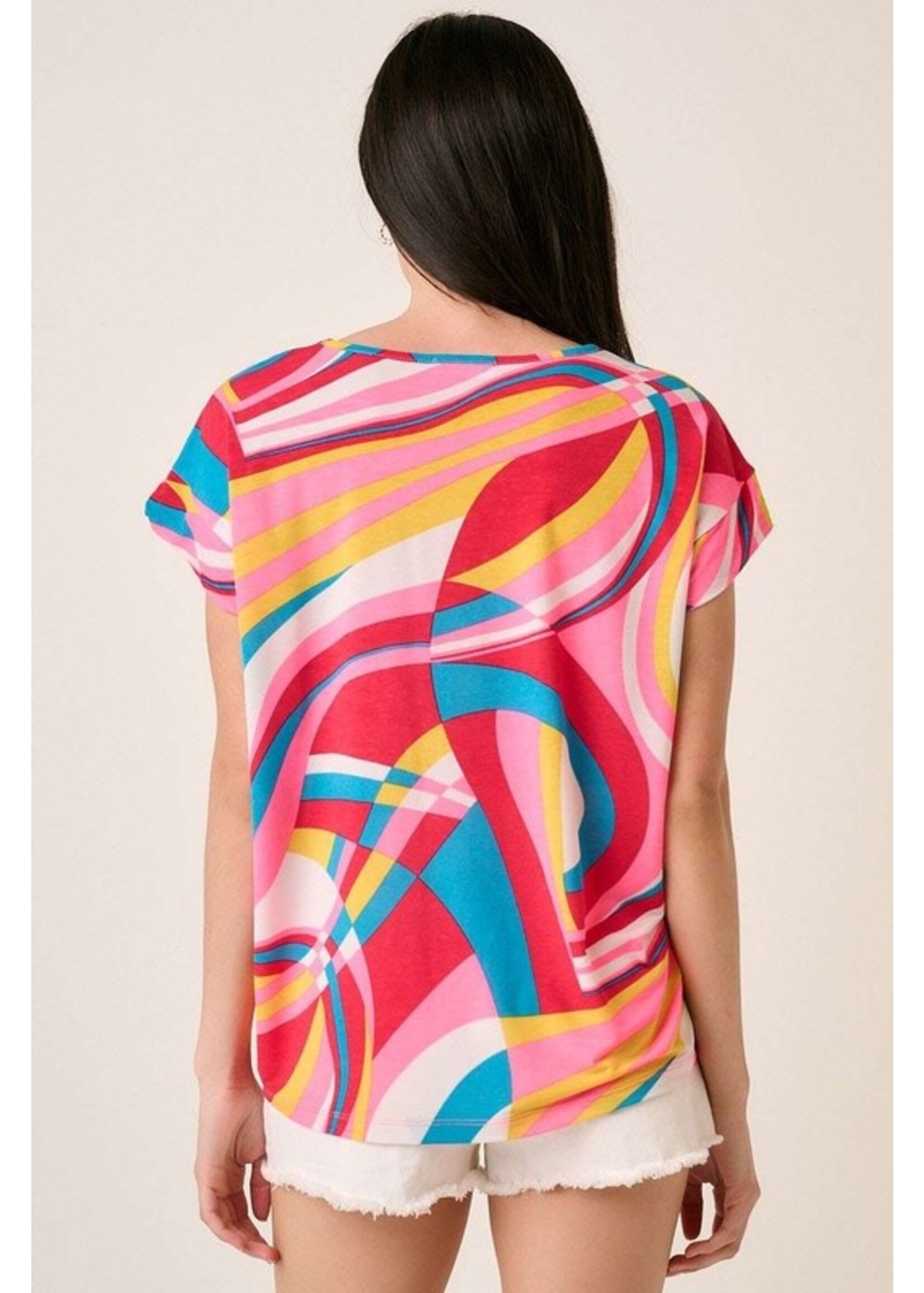 Multicolor Abstract Print Cap Sleeve Top