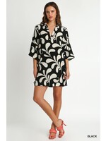 Umgee Two Tone Print Dress with 3/4 Wide Sleeves