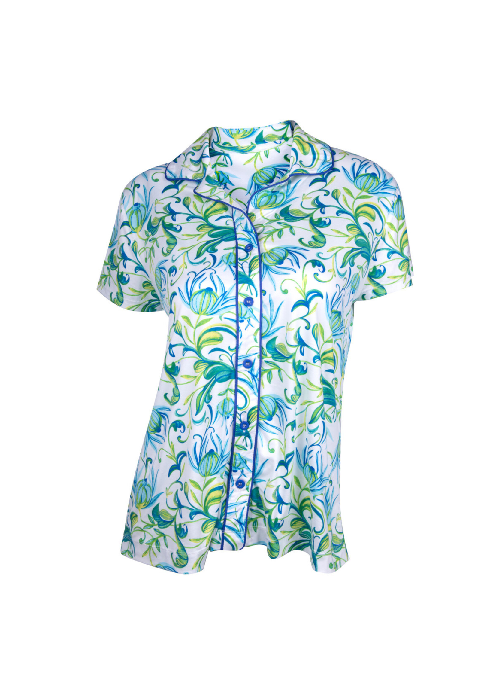 Amanda Blue Blue Gardens - Notched Collar Pajama Top