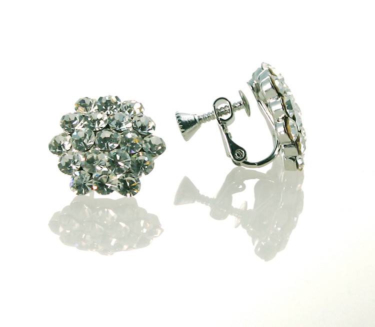 FH2 AZ0015-1 Cluster Crystal Earrings Clip On