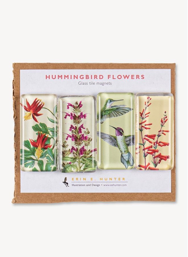 Glass Tile Magnets - Hummingbird Flowers