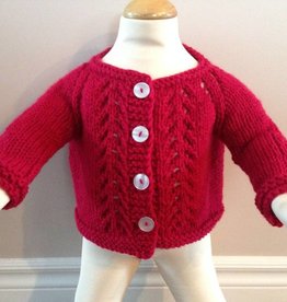Red Handknit Lacy Cardigan with Hat 6 m