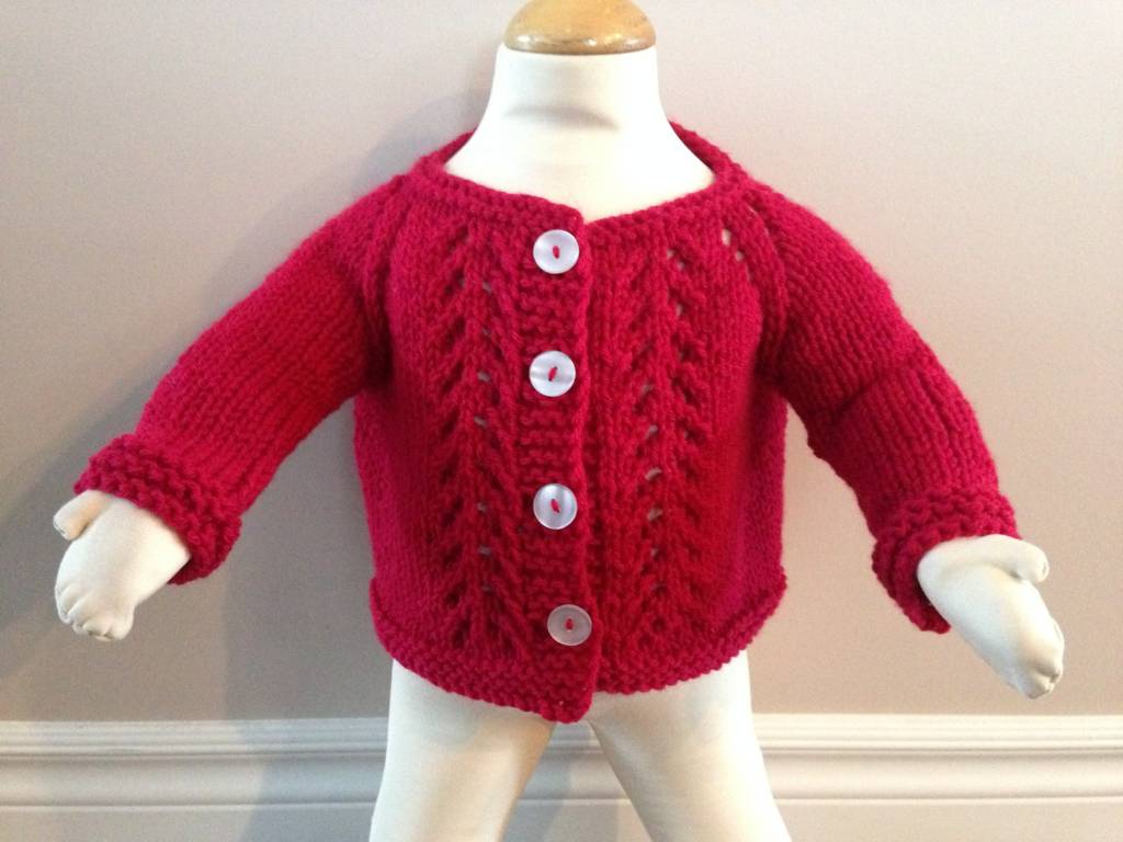 Red Handknit Lacy Cardigan with Hat 6 m