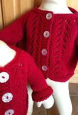 Red Handknit Lacy Cardigan with Hat 6 m