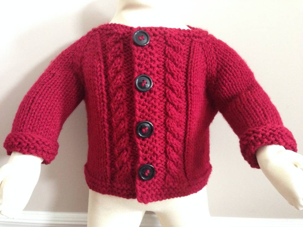 Red Handknit Cable Cardigan