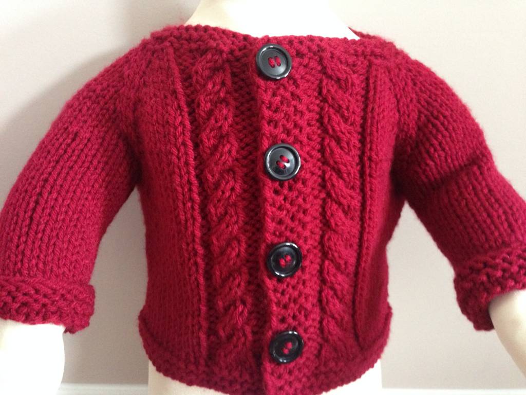 Red Handknit Cable Cardigan