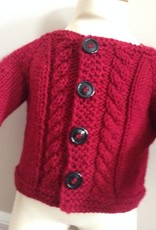 Red Handknit Cable Cardigan