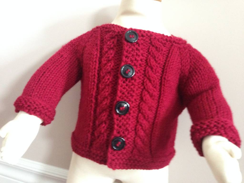 Red Handknit Cable Cardigan