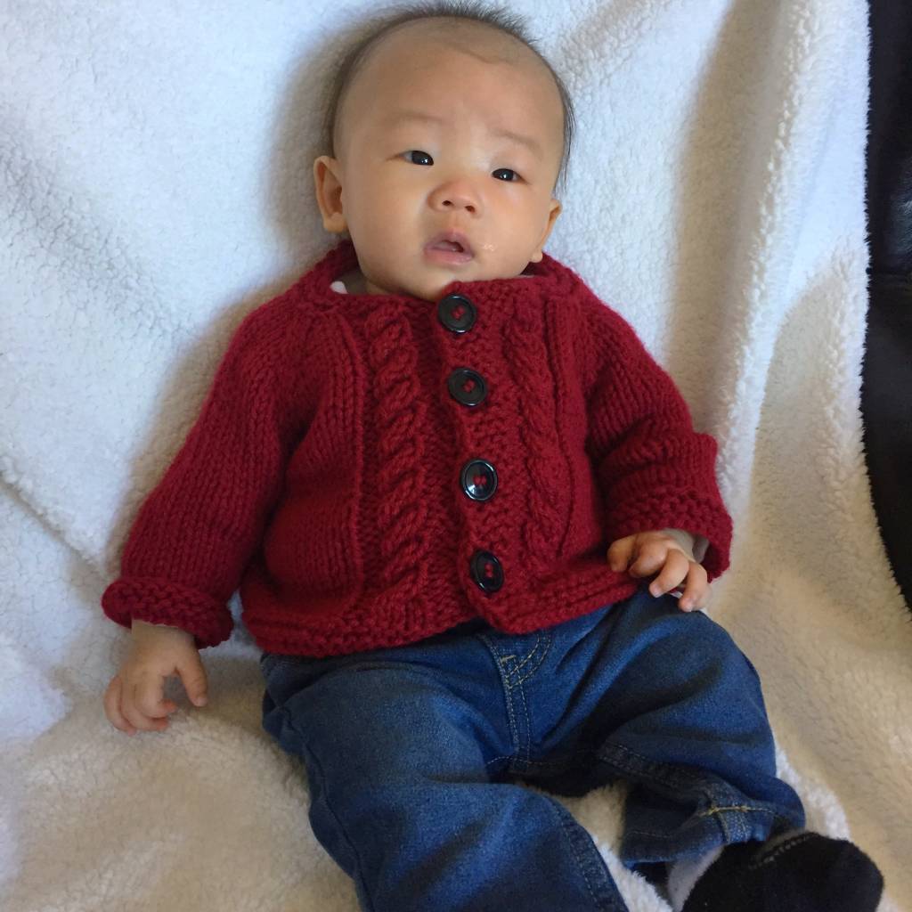 Red Handknit Cable Cardigan