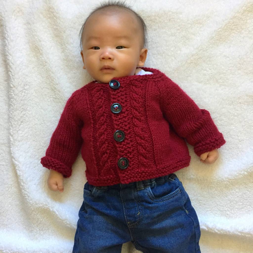 Red Handknit Cable Cardigan