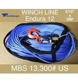 Teufelberger Blue Winch Rope - 5/16” X 200’ with Hook & Sleeve 13,300# US MBS