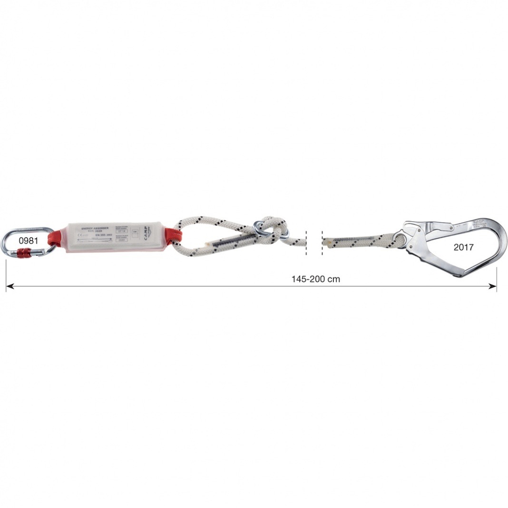 CAMP SAFETY SHOCK ABSORBER Fall arrest lanyard 4.7-6.5FT with 0981 + 2017 STEEL CONNECTORS