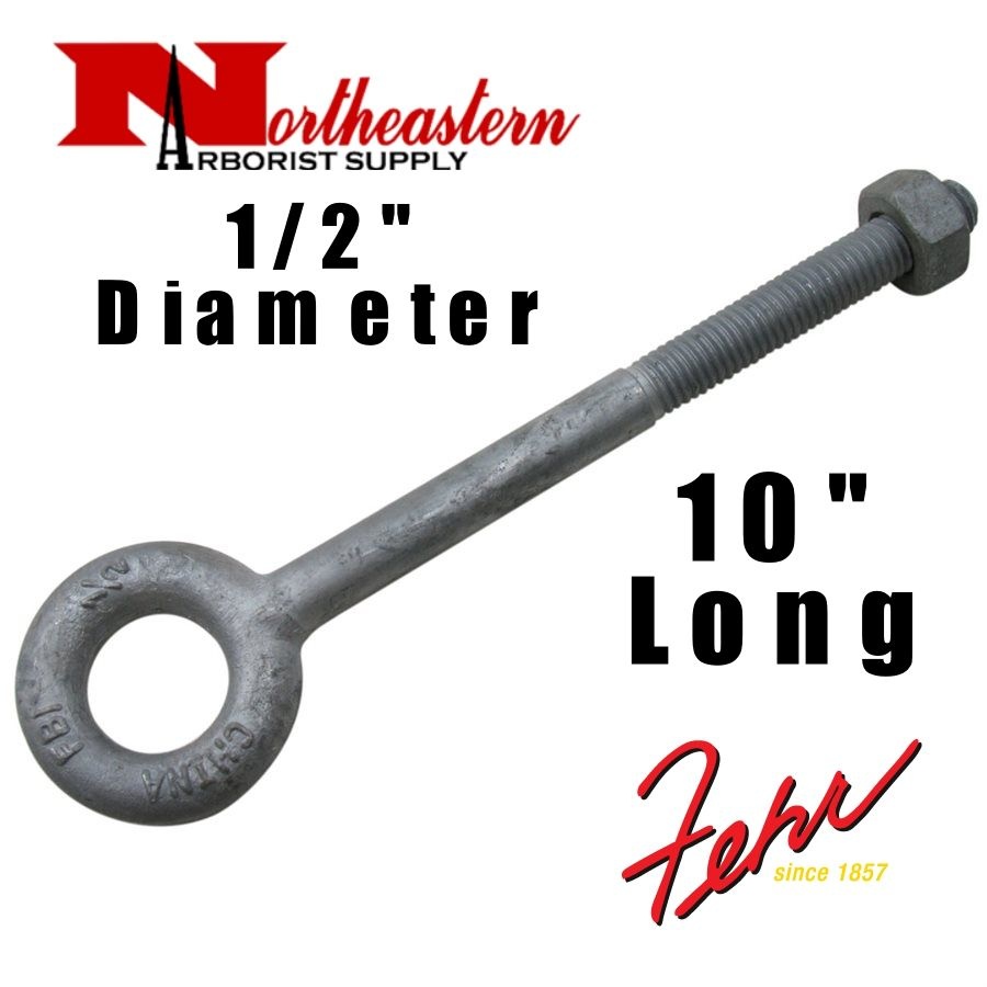 Fehr Bros. Eye Bolts 1/2" Diameter Drop Forged Galvanized Working Load Limit 2,600#