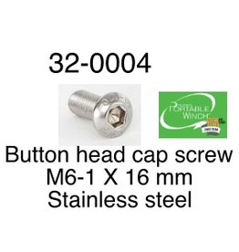 PORTABLE WINCH CO. Button Head Cap Screw, M6-1 x 16mm Stainless Steel, 32-0004