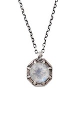 Lauren Wolf Jewelry Oxidized Silver Octagon Necklace - Rainbow Moonstone